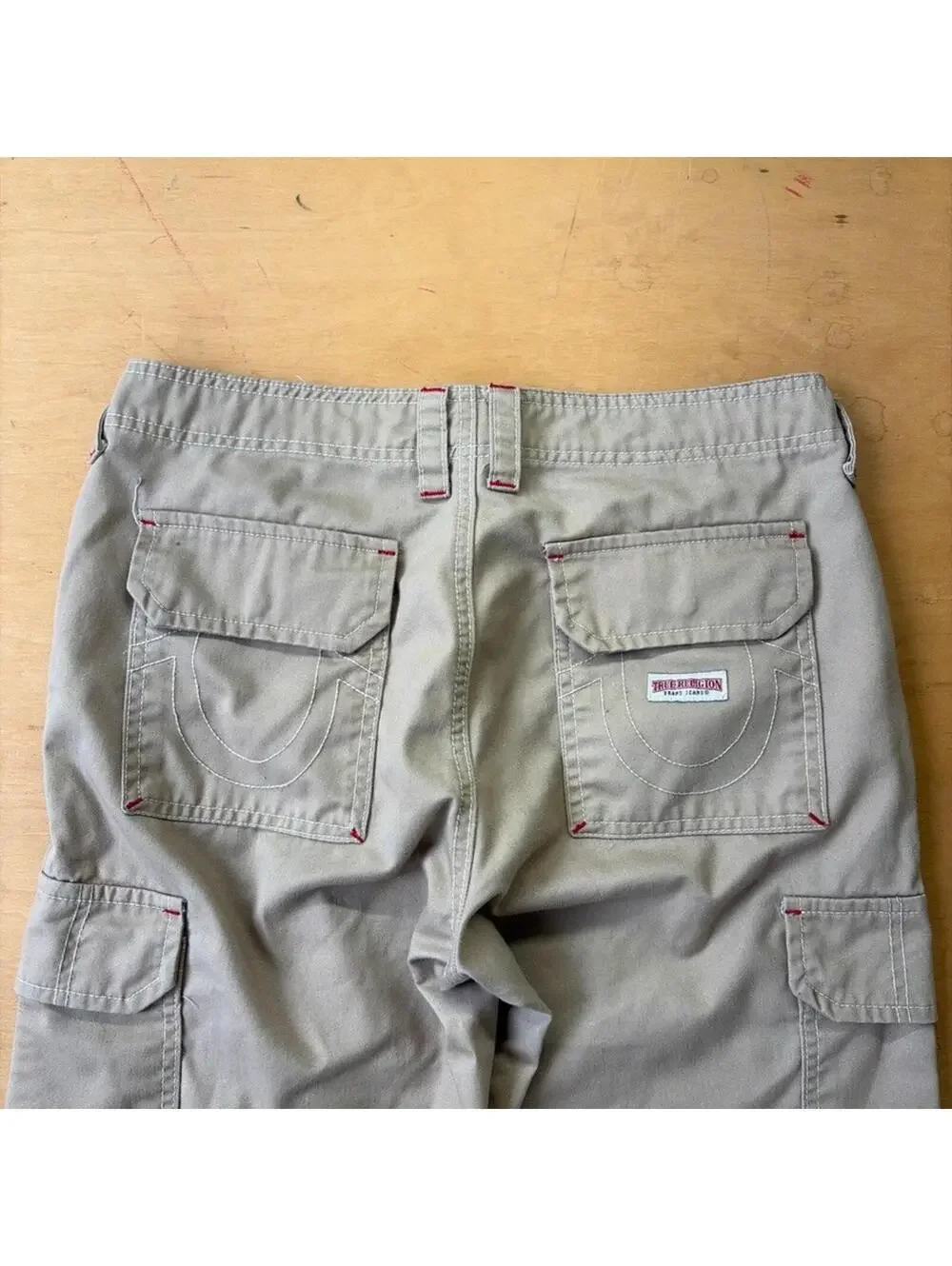 True Religion Men Size 29x31 Cargo Stitched Pants Straight Leg Tan RN#112790!
